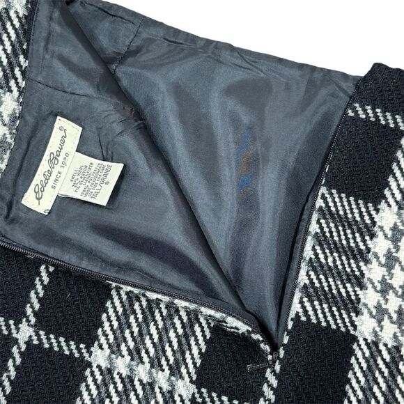 Eddie Bauer Plaid Wool Blend Tweed Pencil Skirt Black White 8 Tall - Picture 8 of 11